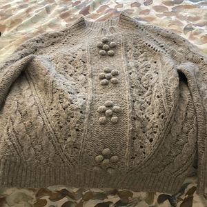 J Crew Grey Pom Pom Cable Knit Sweater